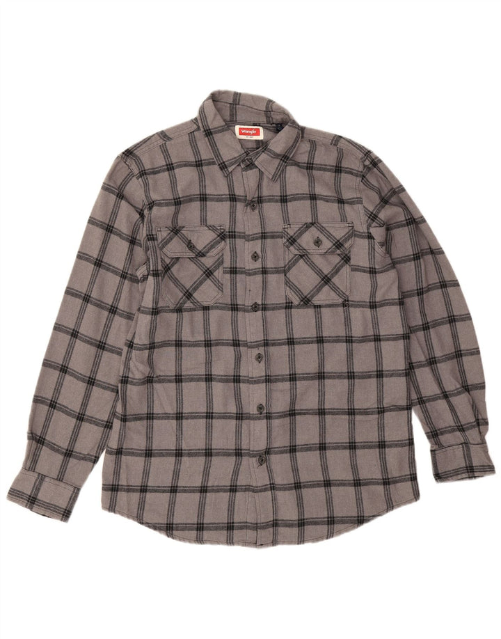 Wrangler Mens Flannel Shirt Medium Grey Check Cotton