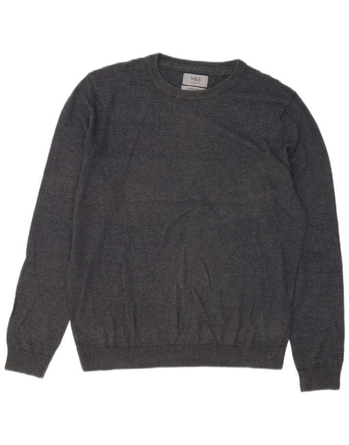 Maglione maglione girocollo da uomo Marks & Spencer in cotone grigio medio