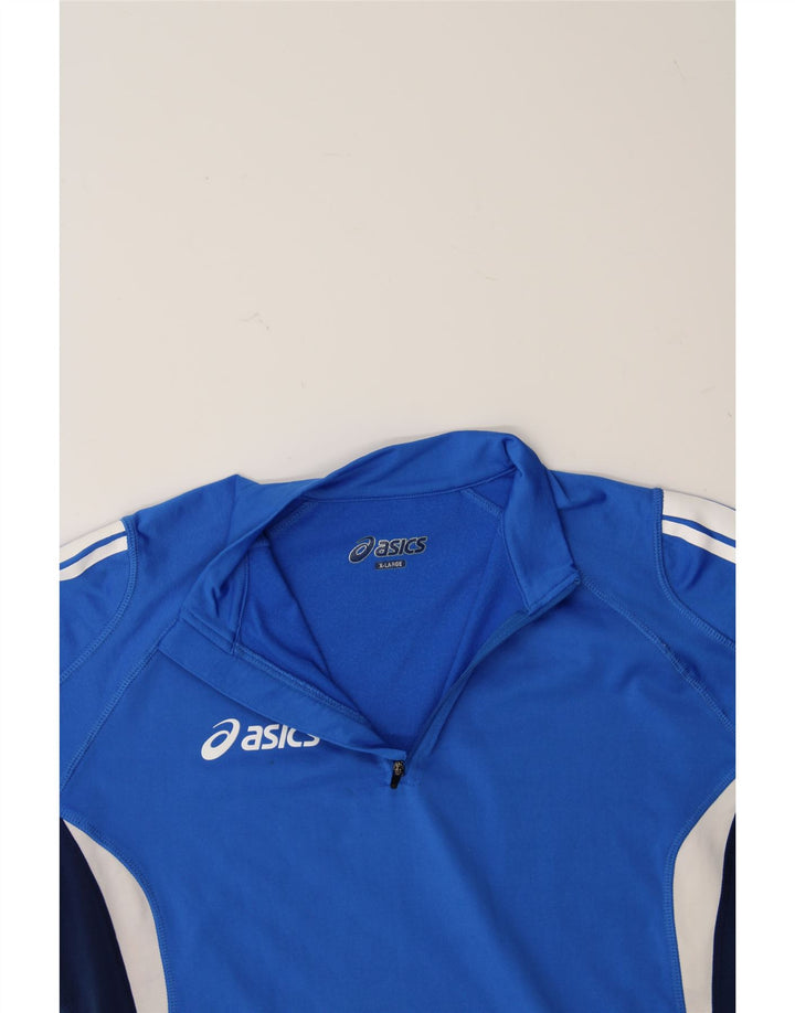 ASICS Womens Zip Neck Pullover Tracksuit Top UK 18 XL Blue Colourblock Vintage Asics and Second-Hand Asics from Messina Hembry 