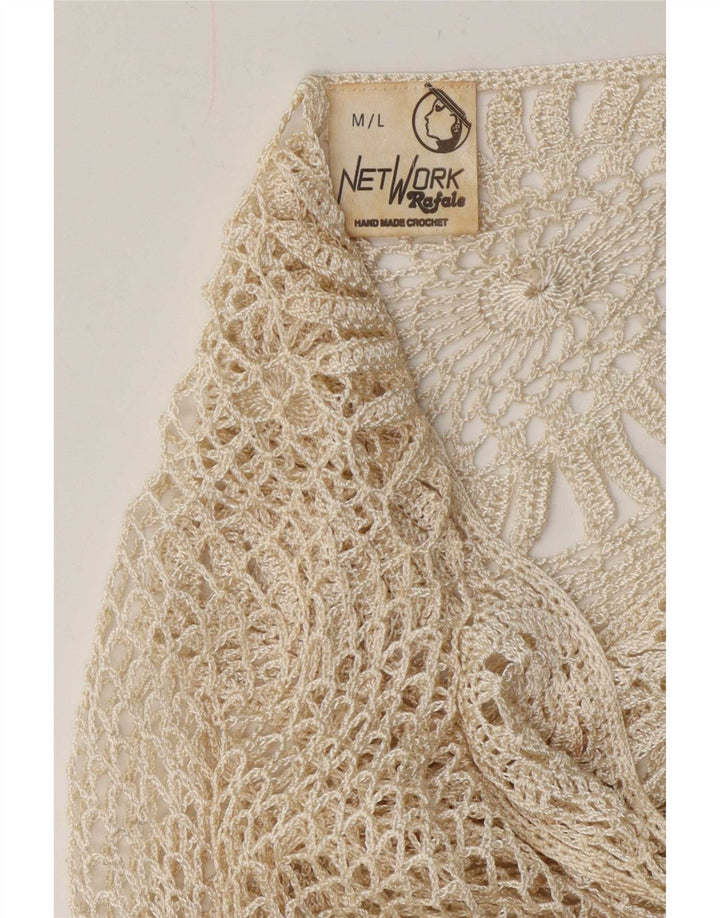 Rafale Womens Hand Made Crochet Blouse Top UK 14 Medium Beige Rayon