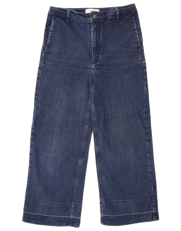 Fat Face Womens Wide Leg Cropped Jeans UK 10 Small W30 L24 Navy Blue Cotton