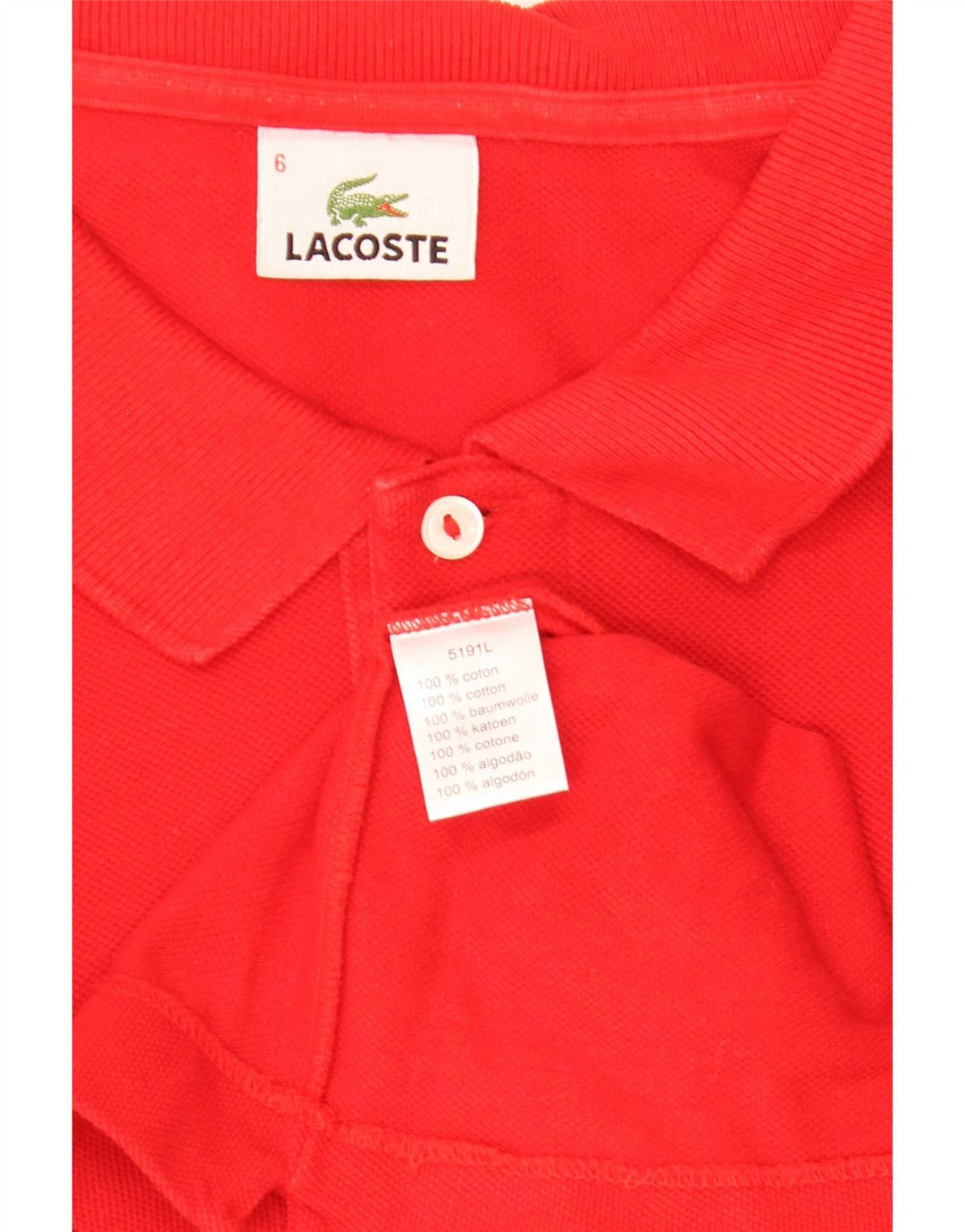 Lacoste Mens Polo Shirt Size 6 XL Red Cotton