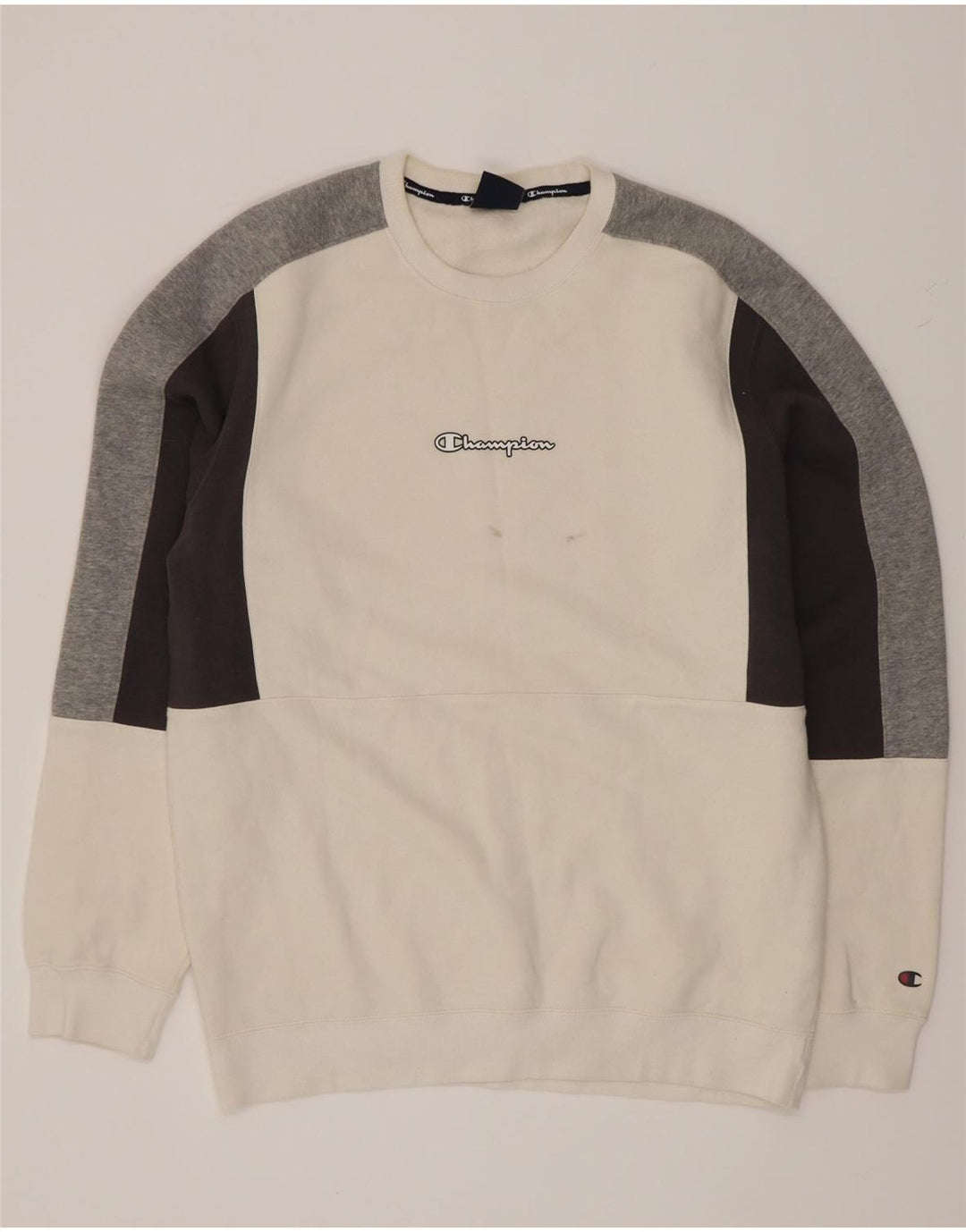 Champion Mens Sweatshirt Jumper XL White Colourblock Cotton