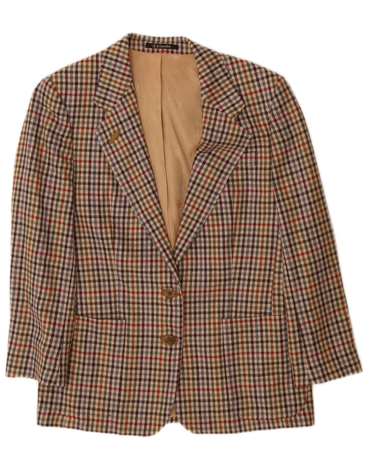 DAKS Chaqueta tipo blazer holgada con 2 botones para mujer UK 10 Small Beige Houndstooth
