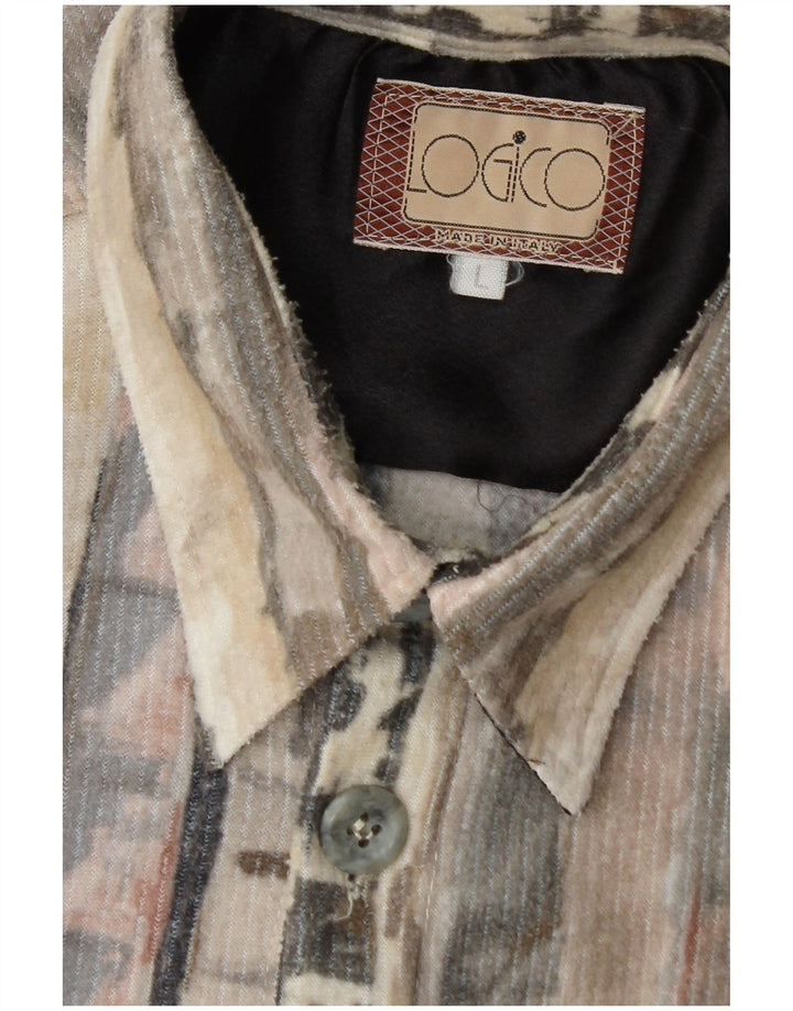 Vintage Mens Fleece Shirt Large Grey Geometric