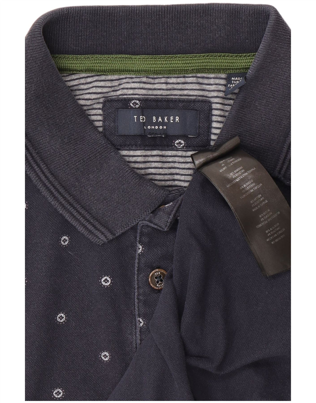 Ted Baker Mens Polo Shirt Small Navy Blue Spotted Cotton