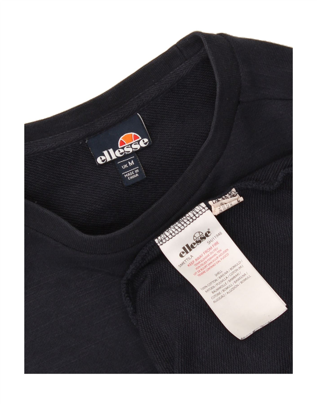 ELLESSE Mens Short Sleeve Sweatshirt Jumper Medium Navy Blue Cotton Vintage Ellesse and Second-Hand Ellesse from Messina Hembry 