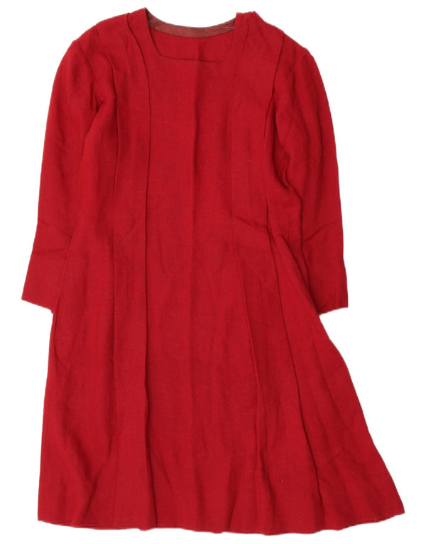 Vintage mujer 3/4 manga A-Line vestido Reino Unido 10 pequeño rojo