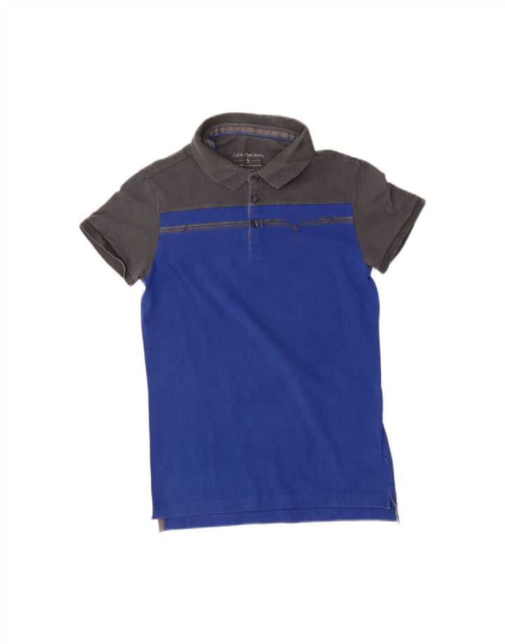 CALVIN KLEIN Mens Polo Shirt Small Blue Colourblock Cotton