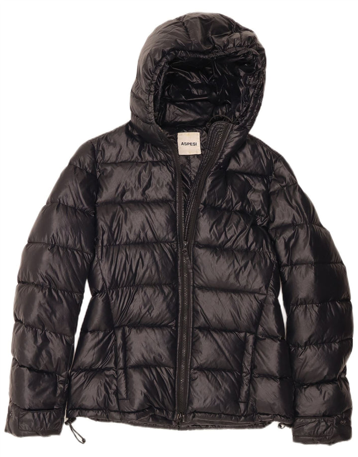 Jaqueta acolchoada com capuz feminino Aspesi UK 14 médio preto poliamida