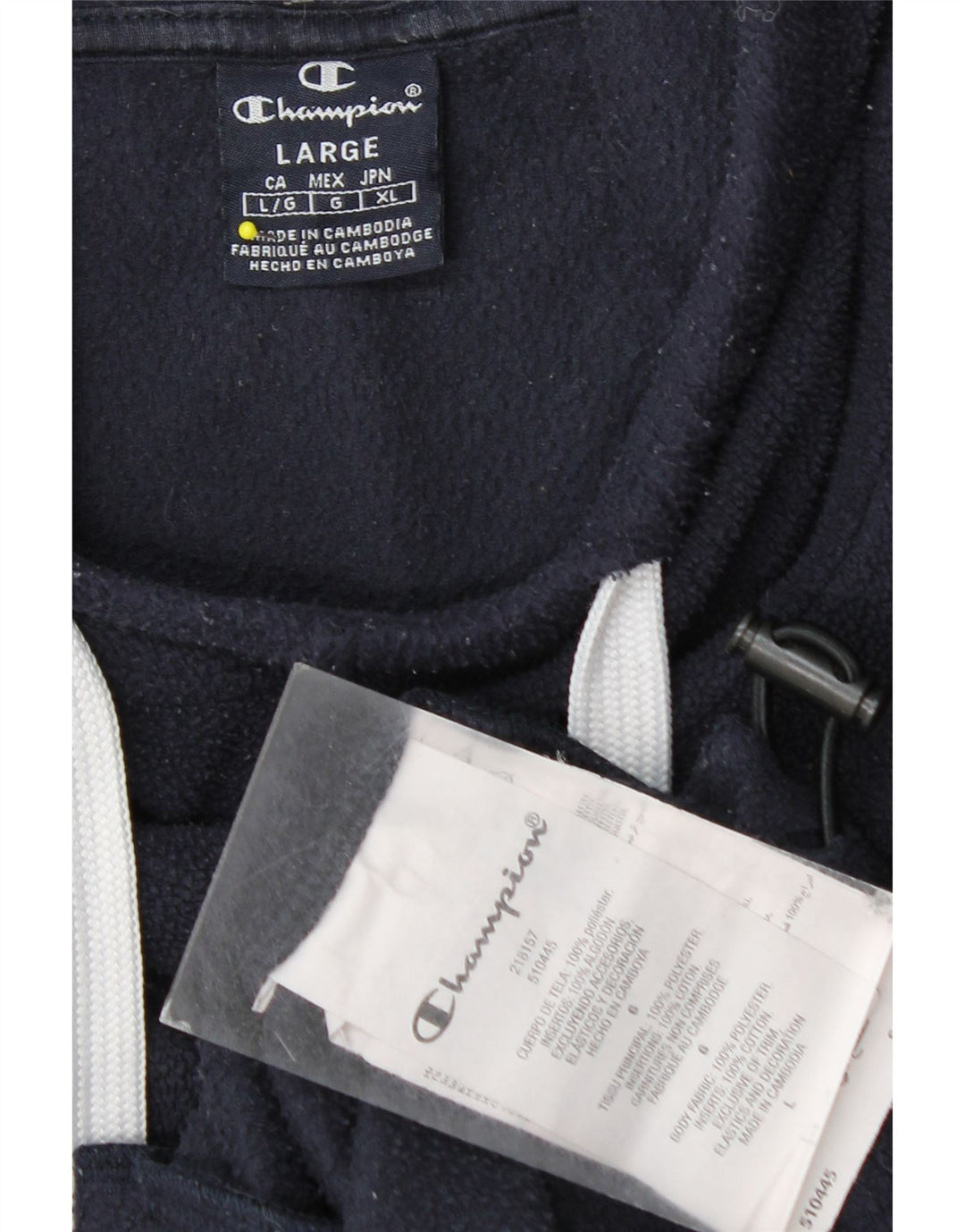 Champion Mens Graphic Hooded Fleece Jumper Large Navy Blue Polyester