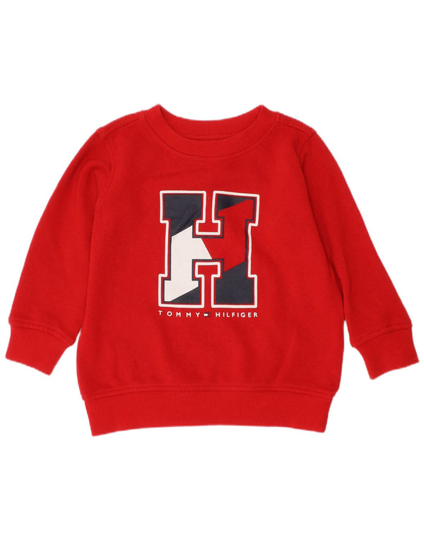 Tommy Hilfiger Свитшот с рисунком для маленьких девочек, джемпер 18–24 месяцев, красный хлопок