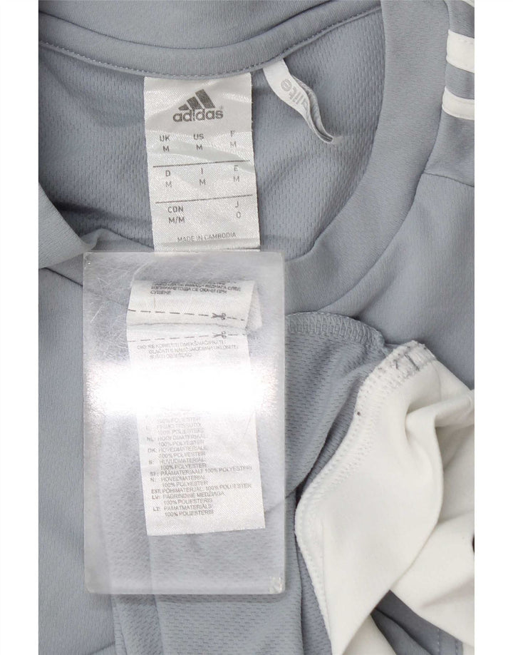 Adidas Herre T-Shirt Top Medium Blue Colourblock Polyester