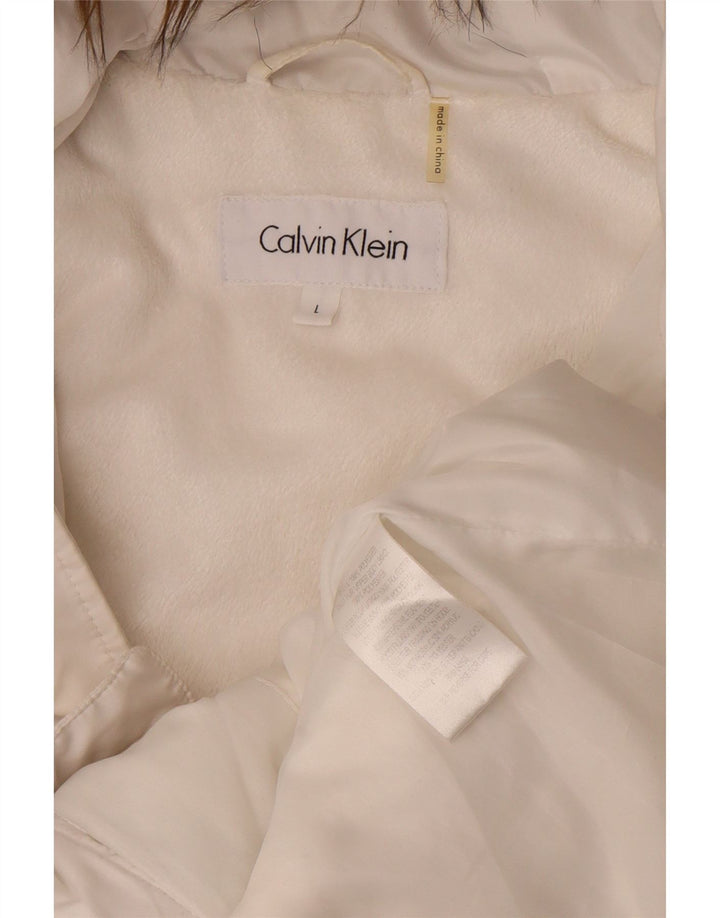 Calvin Klein Γυναικείο μπουφάν με κουκούλα UK 16 μεγάλο λευκό πολυεστέρα