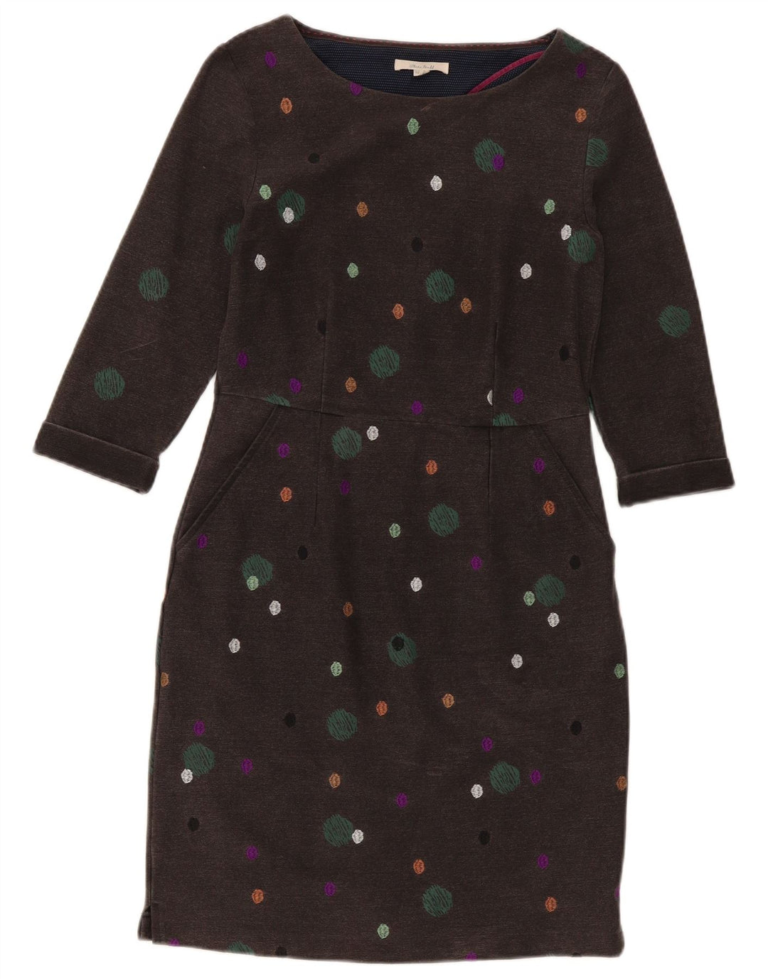 White Stuff Womens 3/4 Sleeve Sheath Dress UK 10 Small Grey Spotted