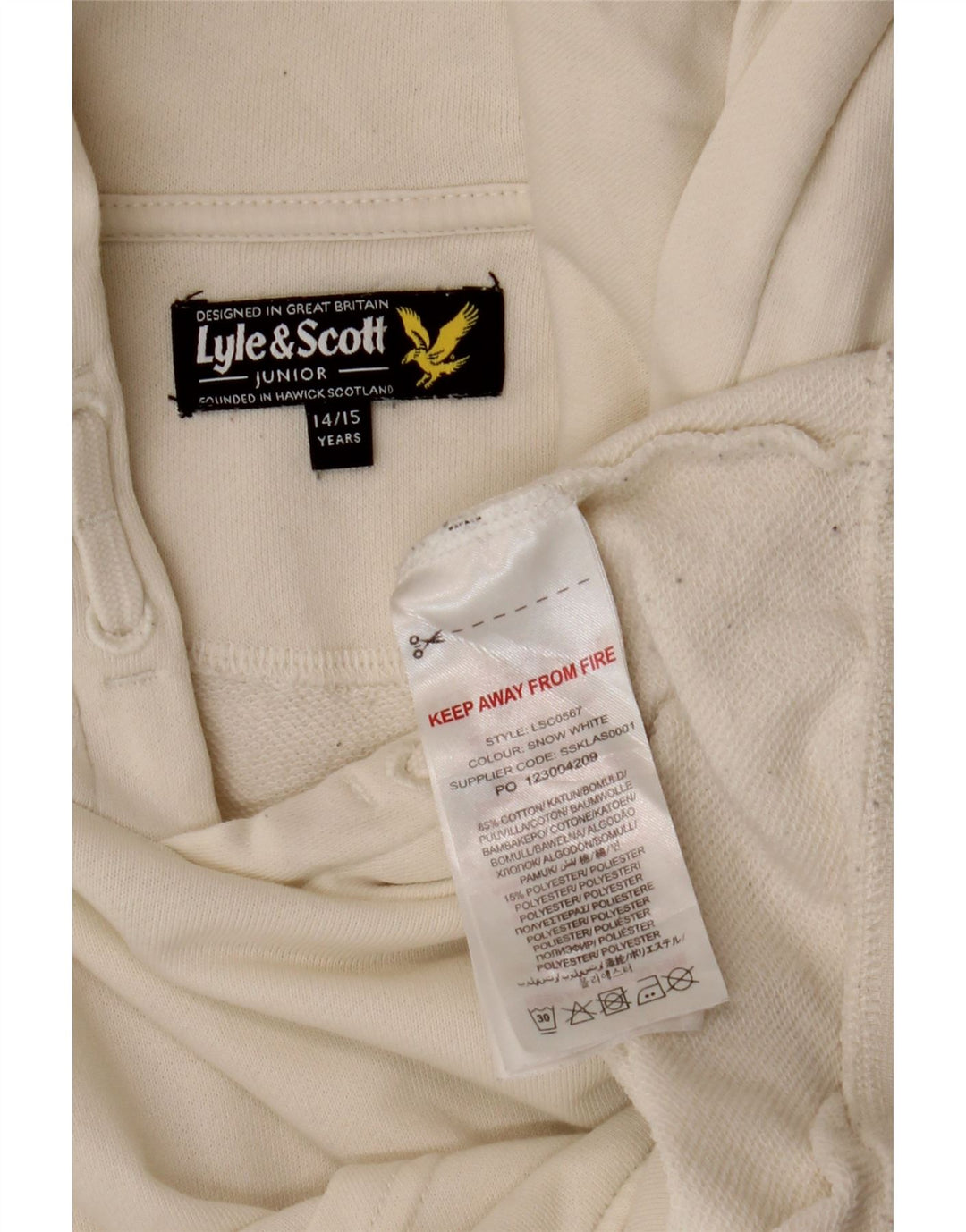 LYLE & SCOTT Suéter com capuz para meninas 14-15 anos em algodão branco
