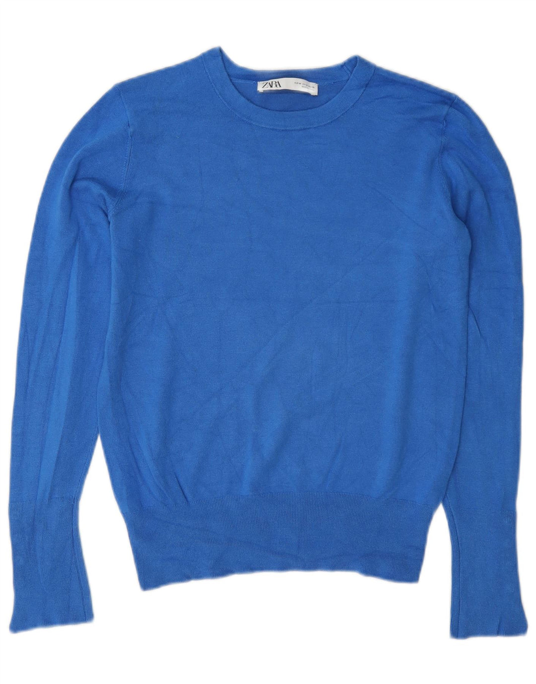 Zara Womens Crew Neck Jumper Sweater UK 12 Medium Blue Viscose