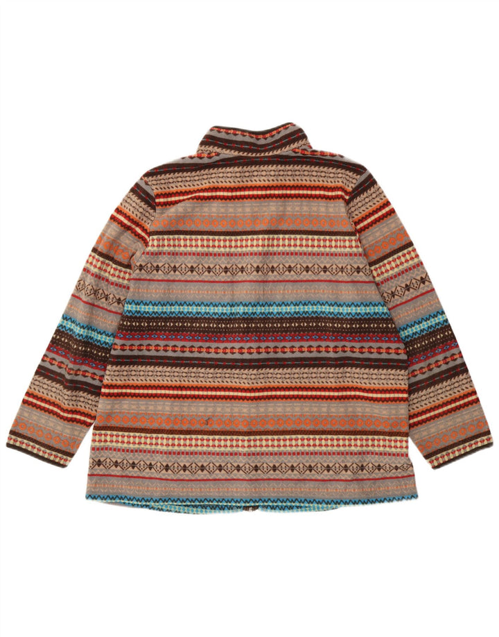 Vintage Womens Fleece Jacket UK 18 XL Brown Fair Isle Polyester