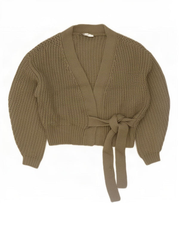 Zara Womens Oversize Crop Wrap Cardigan Pull UK 14 Moyen Kaki Acrylique