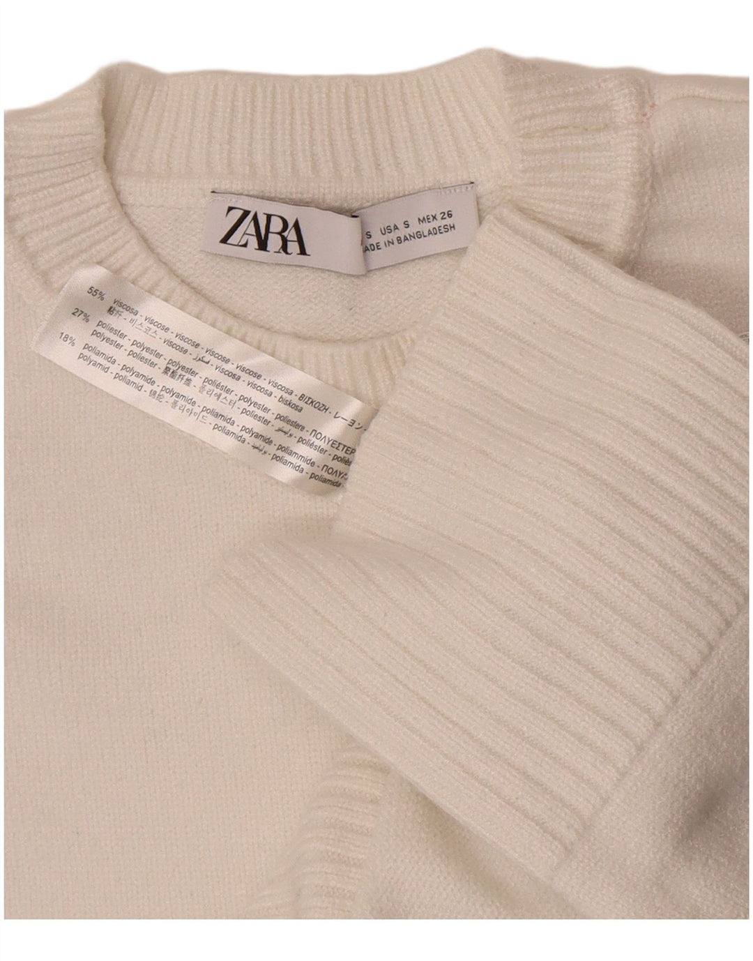 Zara Womens Oversized Crew Neck Jumper Sweater UK 10 Small White Viscose
