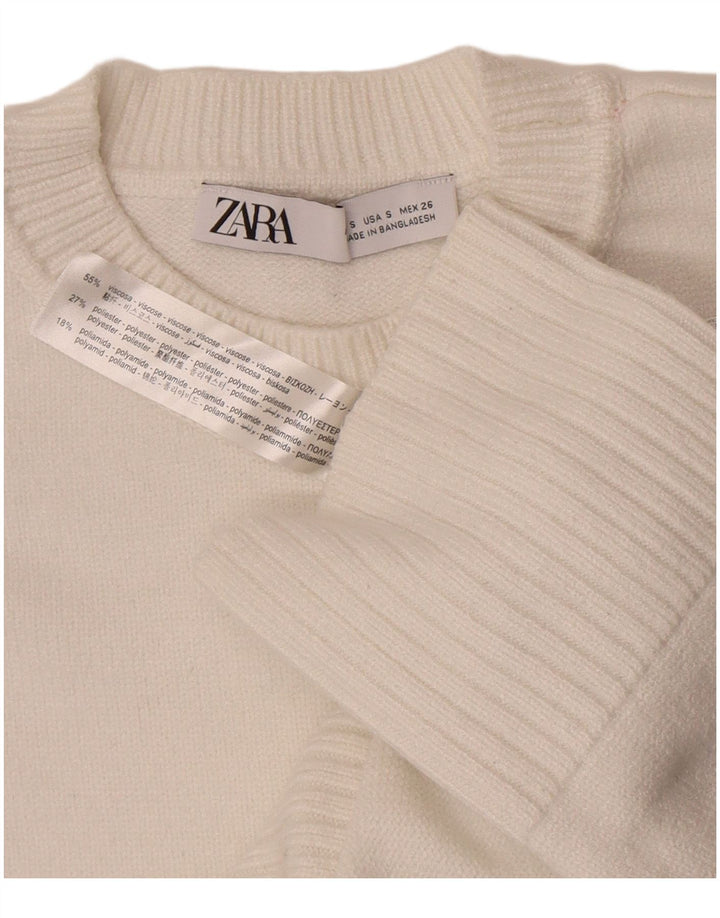 Zara Womens Oversized Crew Neck Jumper Sweater UK 10 Small White Viscose