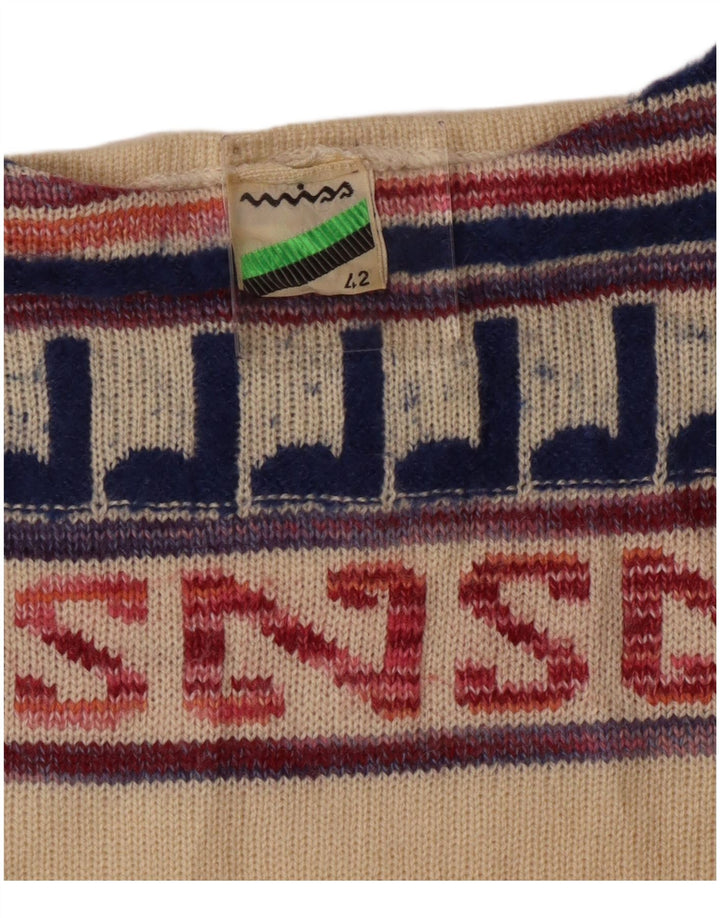 VINTAGE Damen-Pullover mit U-Boot-Ausschnitt, Größe 42, Mittelweiß, geometrisch