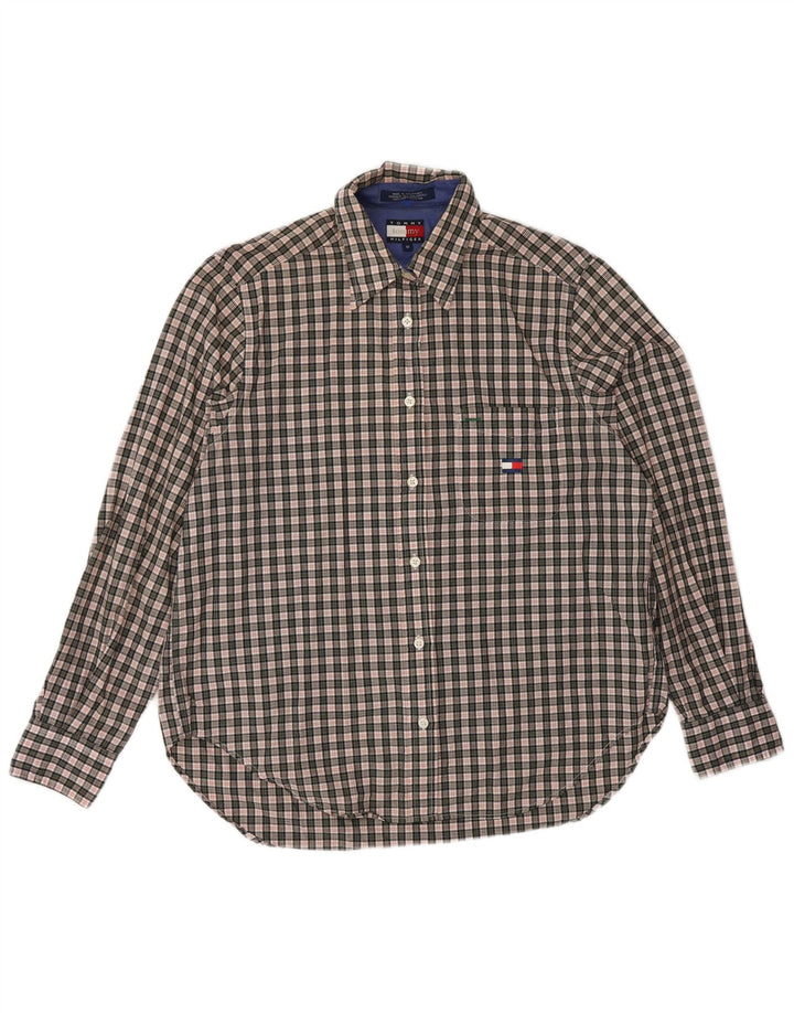 TOMMY HILFIGER Womens Shirt US 8 Medium Grey Check Cotton