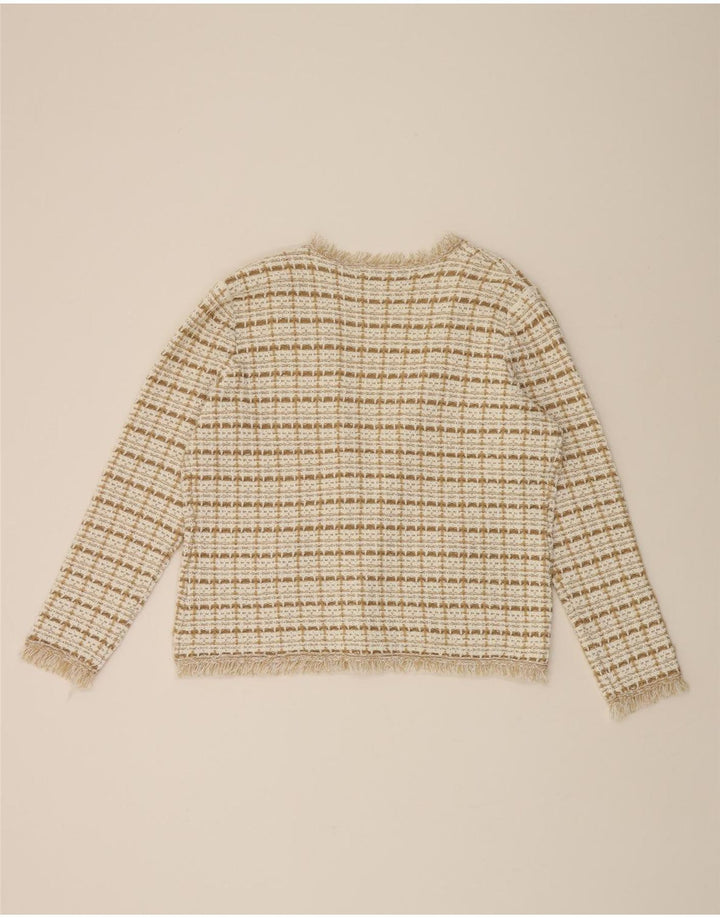 ASHLEY BROOKE Womens Open Cardigan Sweater UK 20 2XL Beige Check Polyester Vintage Ashley Brooke and Second-Hand Ashley Brooke from Messina Hembry 