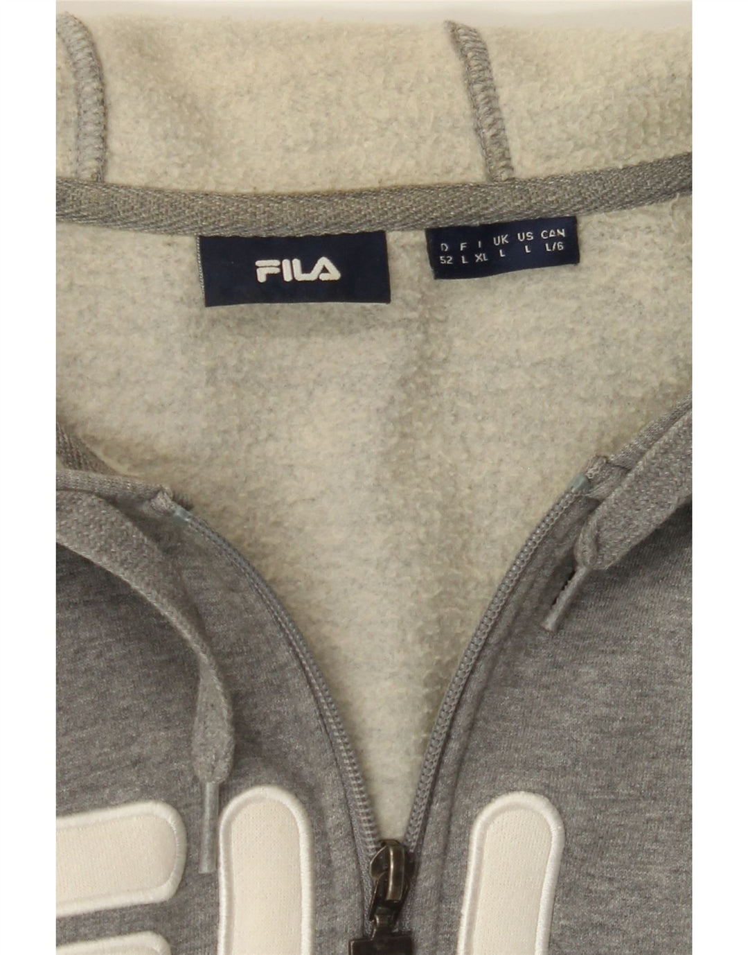 FILA Mens Graphic Hoodie Jumper Large Grey Cotton Vintage Fila and Second-Hand Fila from Messina Hembry 