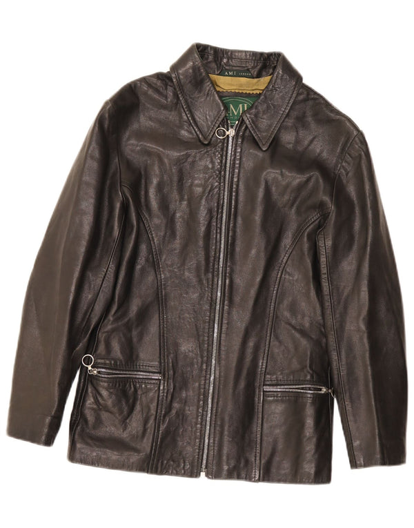 AMI Chaqueta de cuero para mujer UK 10 Small Black