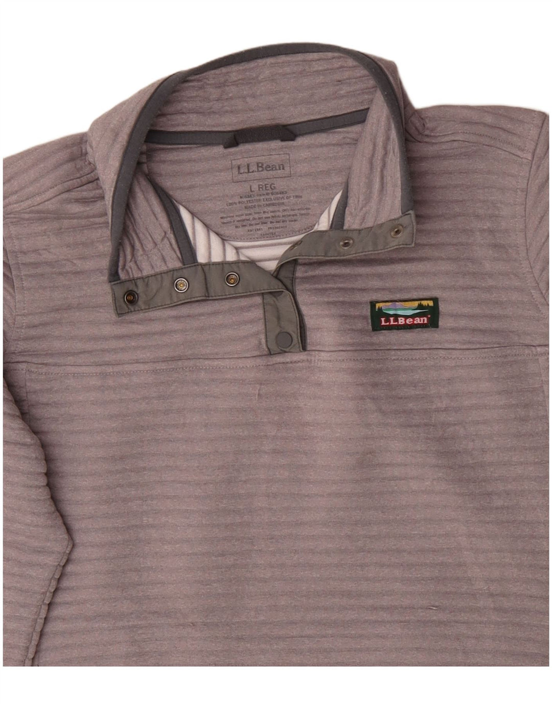 L.L.Bean Womens Button Neck Sweatshirt Jumper UK 16 Large Grey Polyester