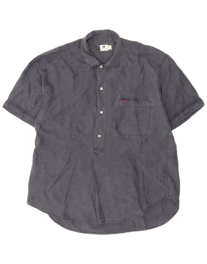 Belfe & Belfe Mens Short Sleeve Pullover Shirt Medium Grey Silk