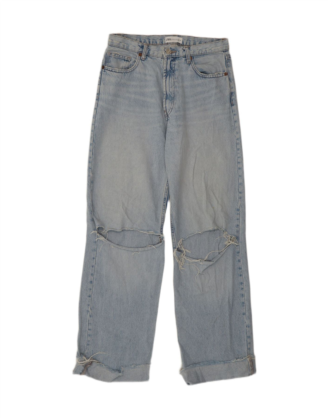 Zara Womens Distressed High Waist Jeans EU 40 Medium W30 L31 Blue
