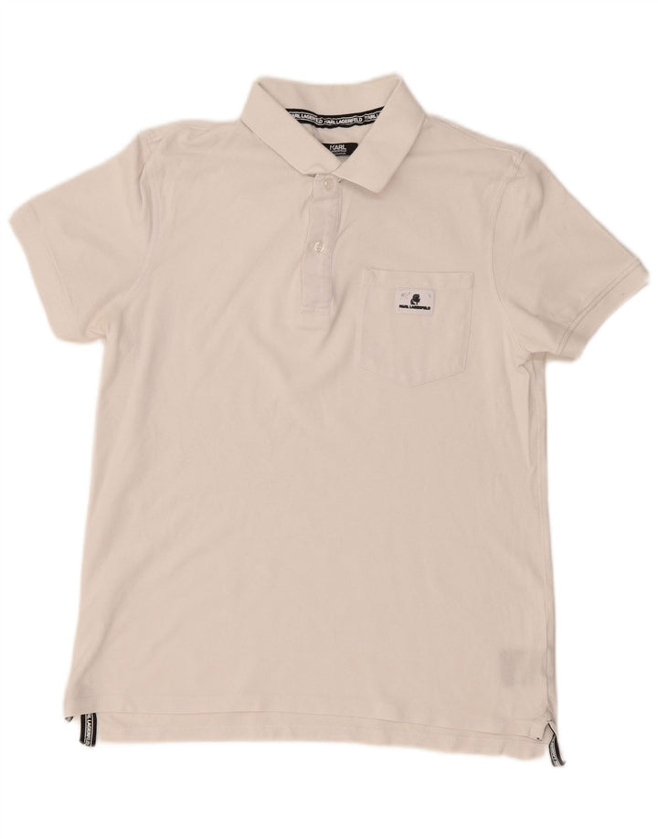 Karl Lagerfeld Mens Polo Shirt Medium White Cotton