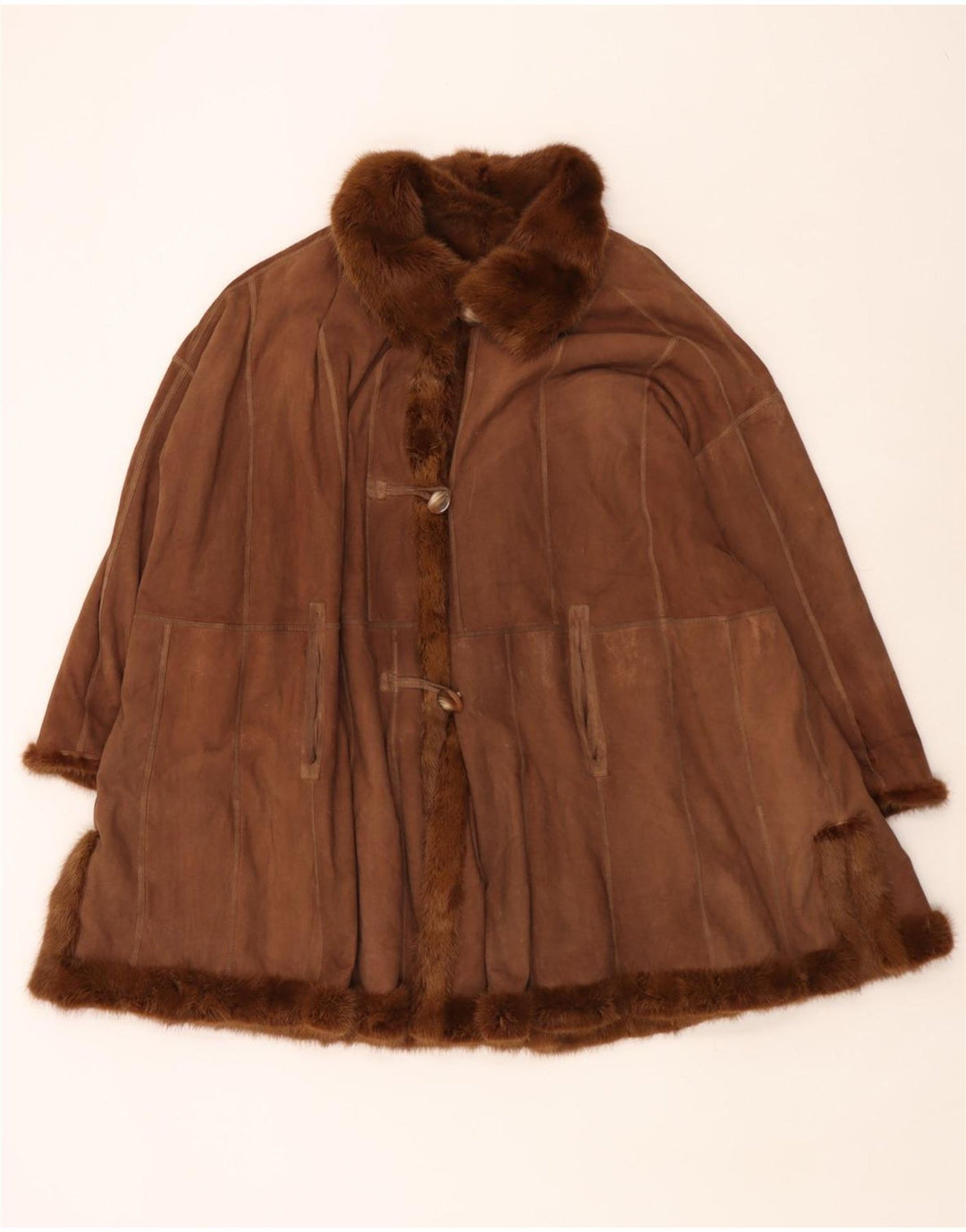 Vintage Womens Oversized Reversible Fur Coat UK 18 XL Brown