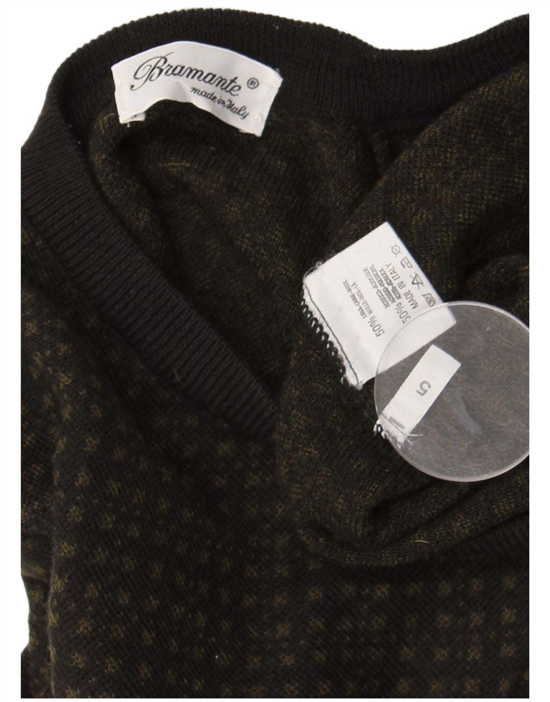Bramante Mens V-Neck Jumper Sweater Large Grey Geometric Wool