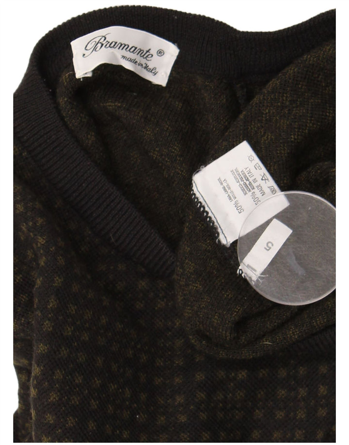 Bramante Mens V-Neck Jumper Sweater Large Grey Geometric Wool