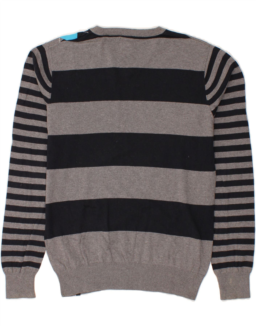 JACK & JONES Mens V-Neck Jumper Sweater XL Grey Striped Cotton Vintage Jack & Jones and Second-Hand Jack & Jones from Messina Hembry 