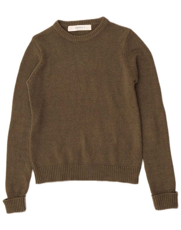 Zara Womens Boat Neck Jumper Sweater UK 12 Medium Khaki Acrylic