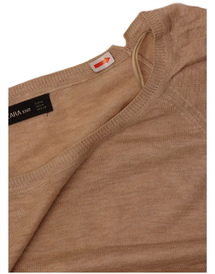 Zara Womens Oversized Boat Neck Jumper Sweater UK 14 Medium Beige