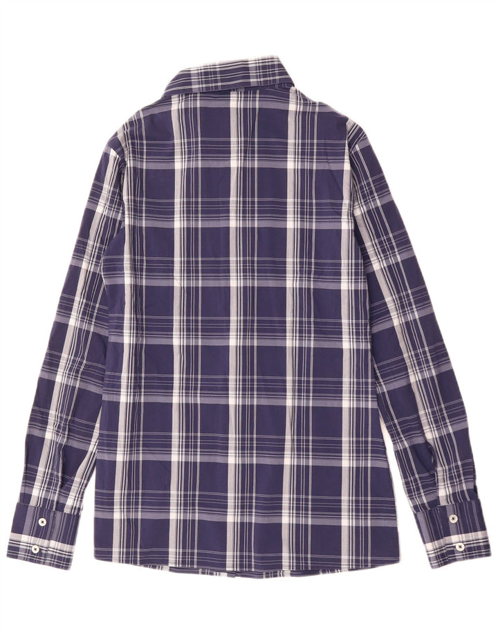 BENETTON Womens Shirt UK 10 Small Navy Blue Check Cotton