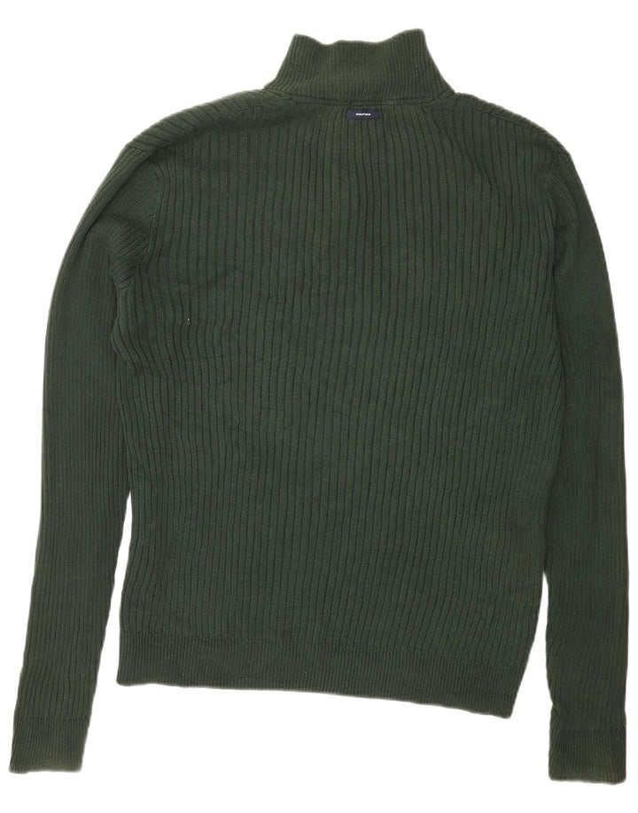 Nautica Mens Button Neck Jumper Sweater Large Green Cotton