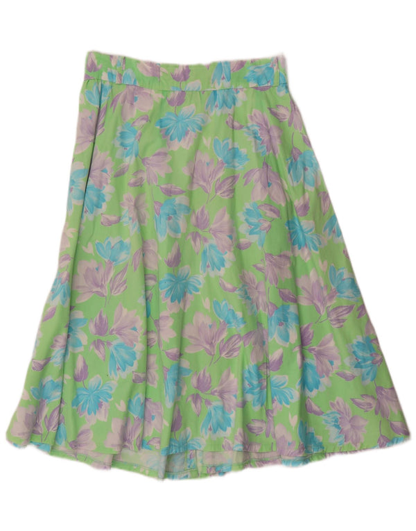 Vintage Womens Midi Flared Skirt IT 42 Medium W30 Green Floral Cotton