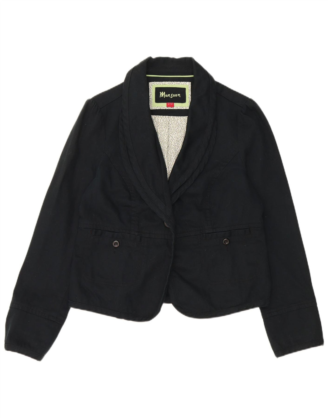Monsoon Dame 1 Knap Blazer Jakke UK 16 Stor Marineblå Bomuld