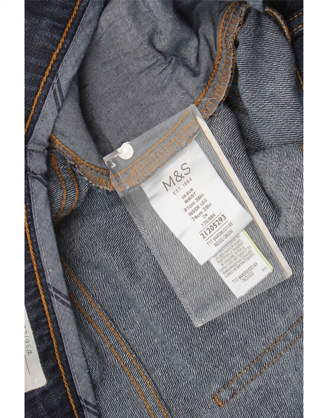 Marks & Spencer Mens Tapered Jeans W36 L29 Navy Blue Cotton