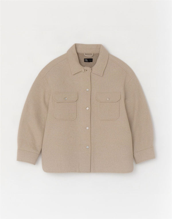 Camicia overshirt in flanella da donna Zara UK 8 XS Poliestere beige