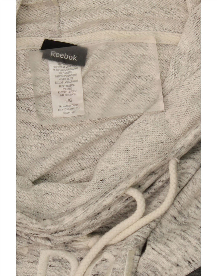 REEBOK Womens Graphic Sweatshirt Jumper UK 16 Large Grey Colourblock Vintage Reebok and Second-Hand Reebok from Messina Hembry 