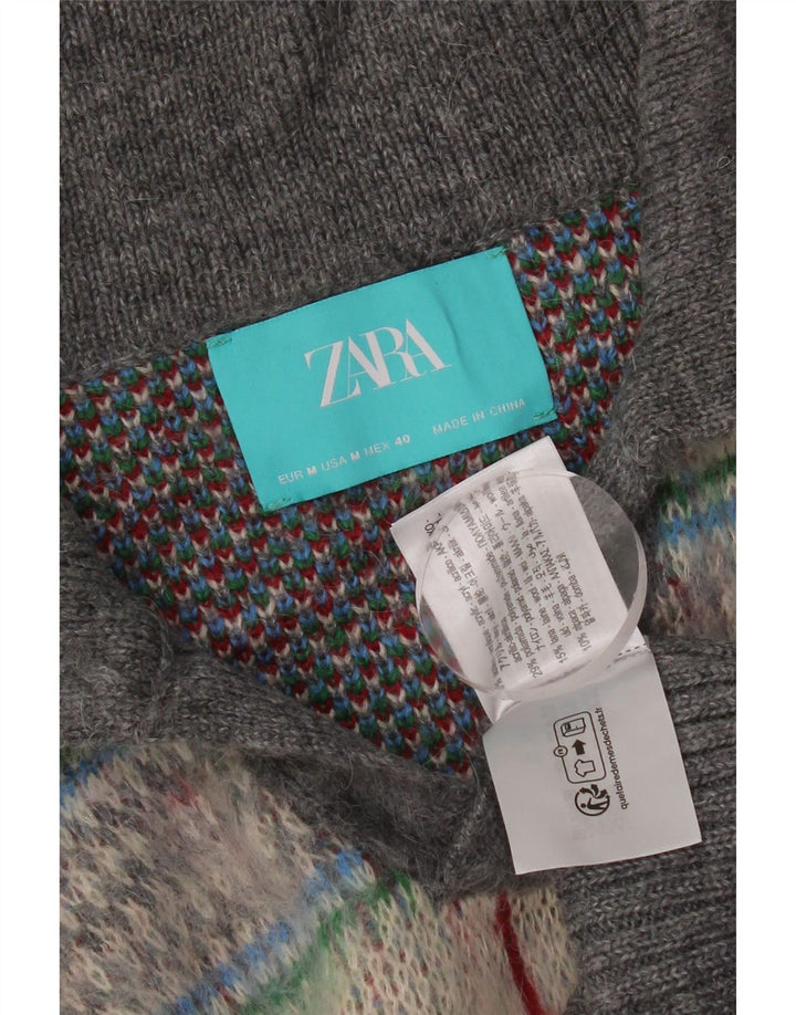 Zara Womens Oversized Crop Polo Neck Jumper Sweater UK 14 Medium Grey Check