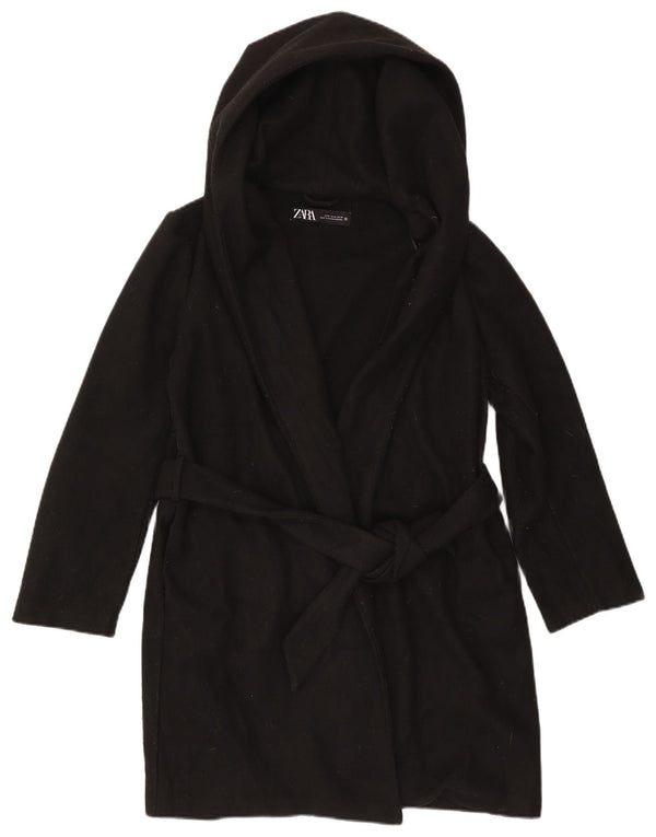 Zara Damen Kapuzenmantel UK 14 Medium Schwarz Polyester