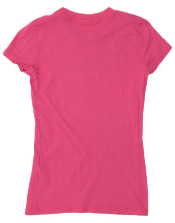 Женская футболка с рисунком Hollister Top UK 8, маленький розовый хлопок
